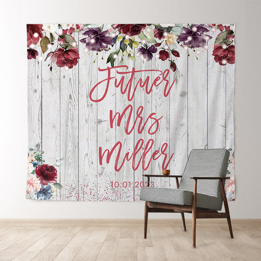 Lofaris Miss To Mis Floral Stripe Wooden Backdrop For Wedding