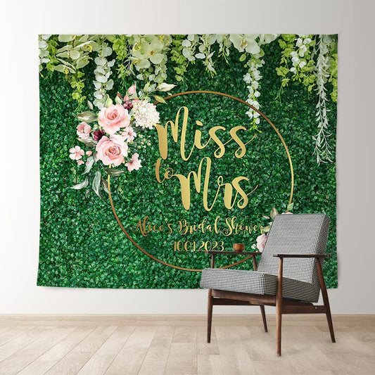 Lofaris Green Leaves With Pink Floral Bridal Shower Backdrop