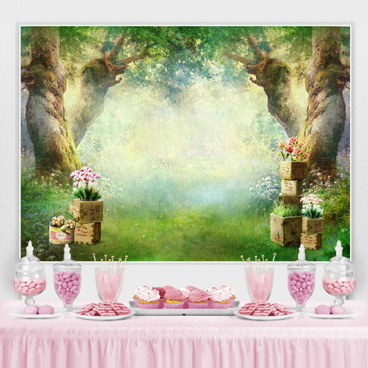 Lofaris Misty Forest And Floral Theme Baby shower Backdrop