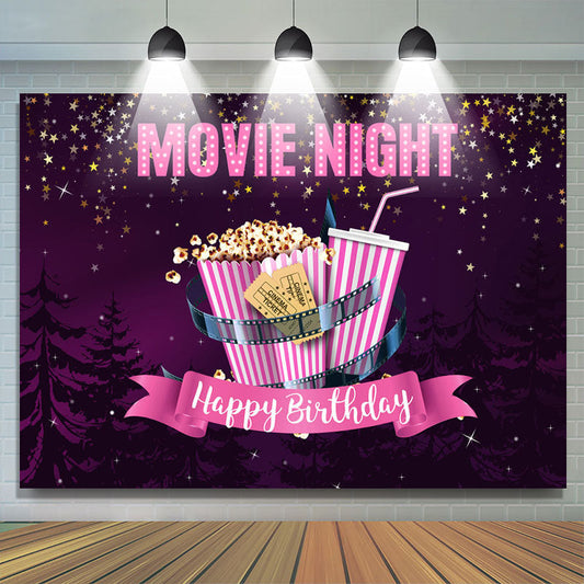 Lofaris Moive Night Purple Sky with Stars Birthday Backdrop