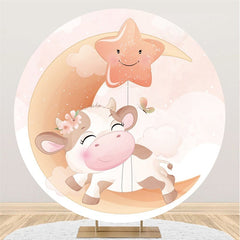 Lofaris Moon And Cute Cow Round Baby Shower Backdrop For Party