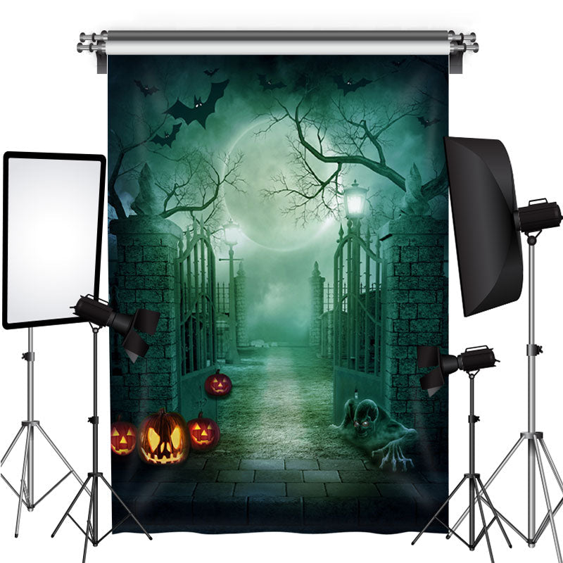 Lofaris Moon Bat Pumpkin Halloween Theme Backdrop for Party