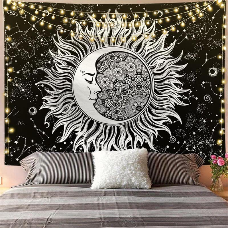 Lofaris Moon Black And White Bohemian Divination Wall Tapestry