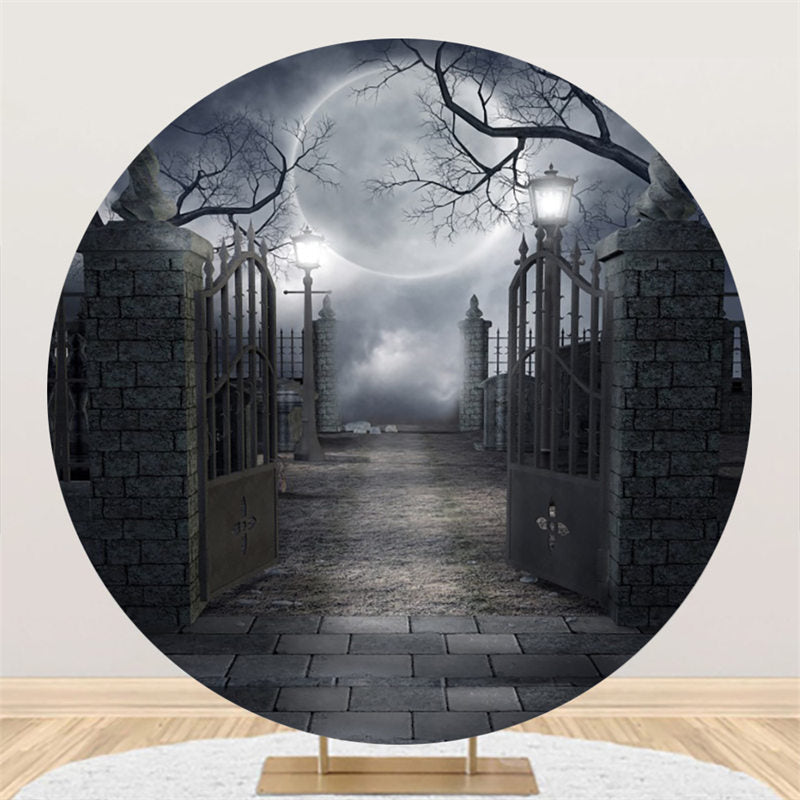 Lofaris Moon Brick Wall Iron Gate Halloween Circle Backdrop