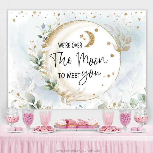 Lofaris Moon Gold Glitter Leaves Boho Baby Shower Backdrop