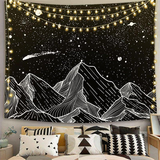 Lofaris Moon Mountain Landscape Black And White Wall Tapestry