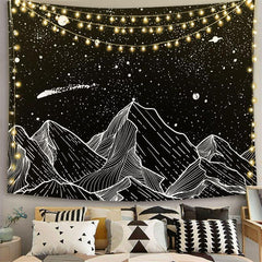 Lofaris Moon Mountain Landscape Black And White Wall Tapestry
