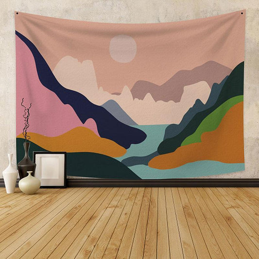 Lofaris Moon Mountain Painting Style Landscape Custom Tapestry