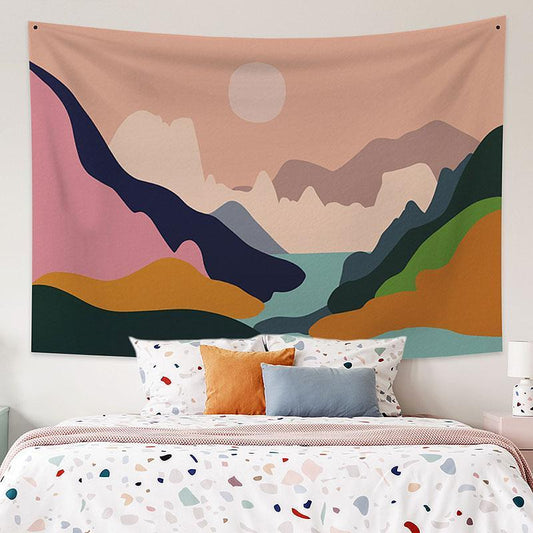 Lofaris Moon Mountain Painting Style Landscape Custom Tapestry