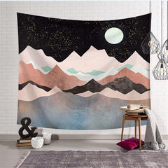 Lofaris Moon Painting Style Mountain Landscape Wall Tapestry