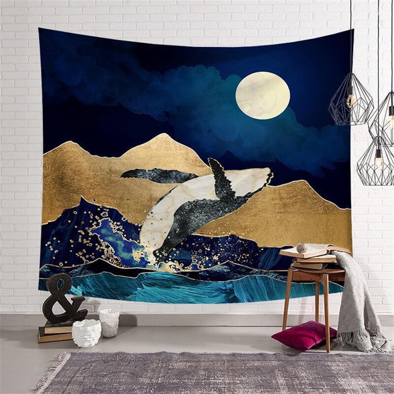 Lofaris Moonlight Abstract Painting Style Mountain Wall Tapestry