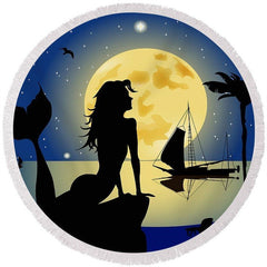 Lofaris Moonlight Mermaid Boat Round Tassels Beach Towel