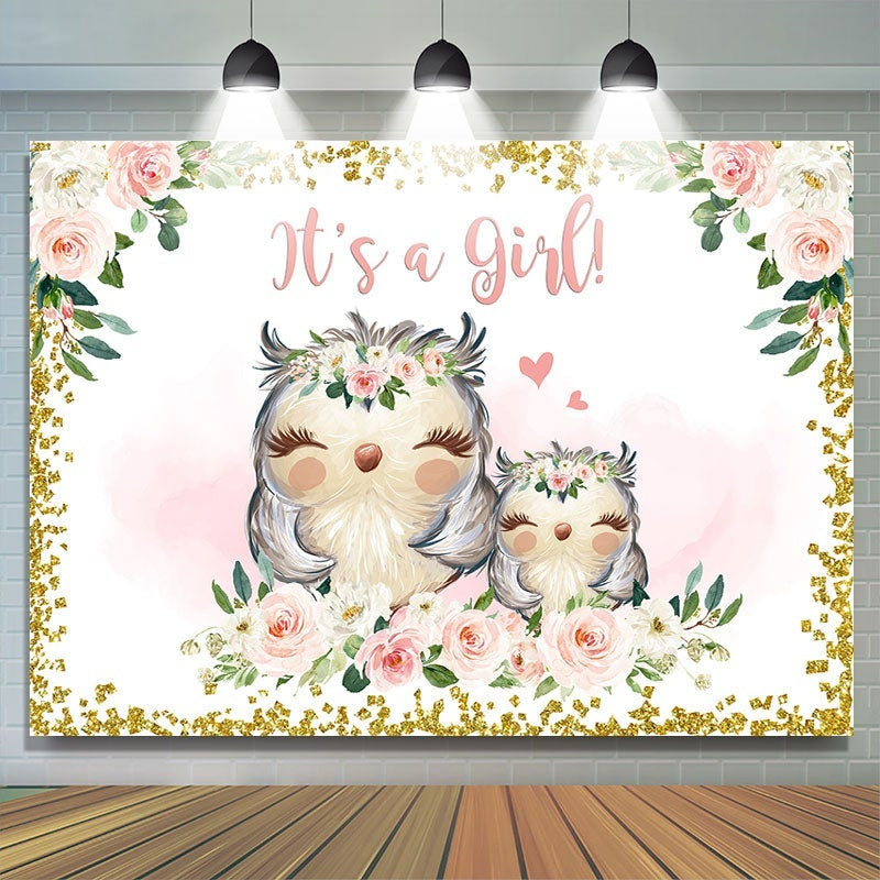 Lofaris Mother Owl and Baby floral baby shower backdrop