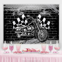 Lofaris Motorcycle With Flags Happy Birthday Backdrop For Boy