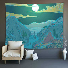 Lofaris Mountain Forest Lake Landscape Fairytale Moon Wall Tapestry