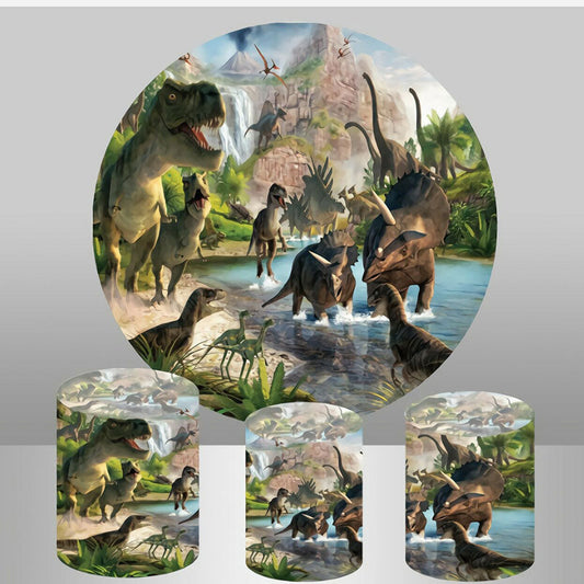 Lofaris Mountain Lakes Dinosaur Round Birthday Decro Backdrop Kit