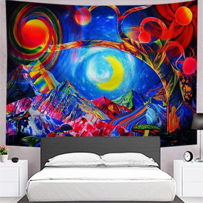 Lofaris Mountain Trippy Pattern Painting Style Wall Tapestry
