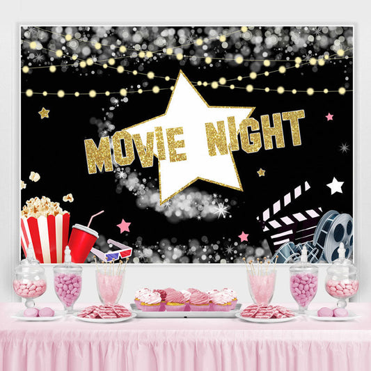Lofaris Movie Night Black and Popcorn Bucket Birthday Backdrop