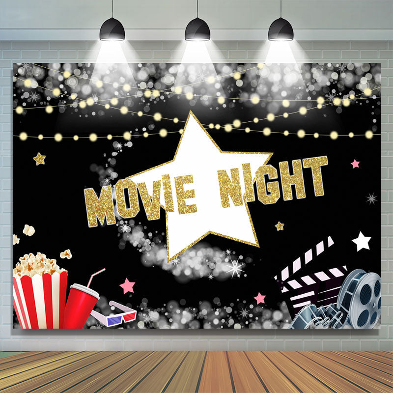Lofaris Movie Night Black and Popcorn Bucket Birthday Backdrop