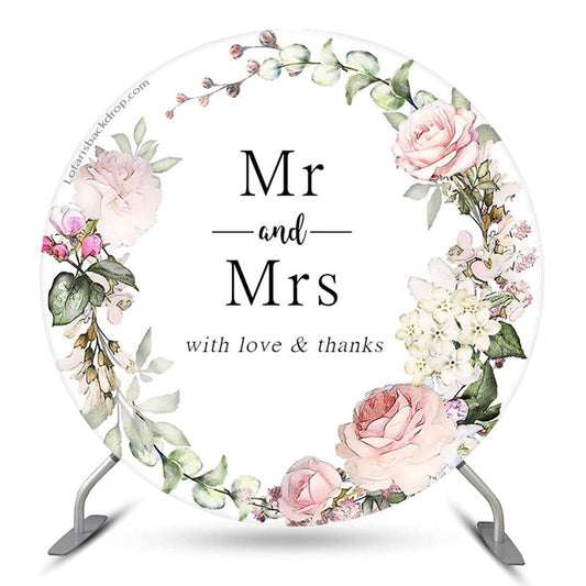 Lofaris Mr And Mrs Floral White Round Thanksgiving Day Backdrop