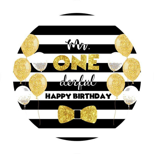 Lofaris Mr.One Derful Gold Ballon Round Happy Birthday Backdrop