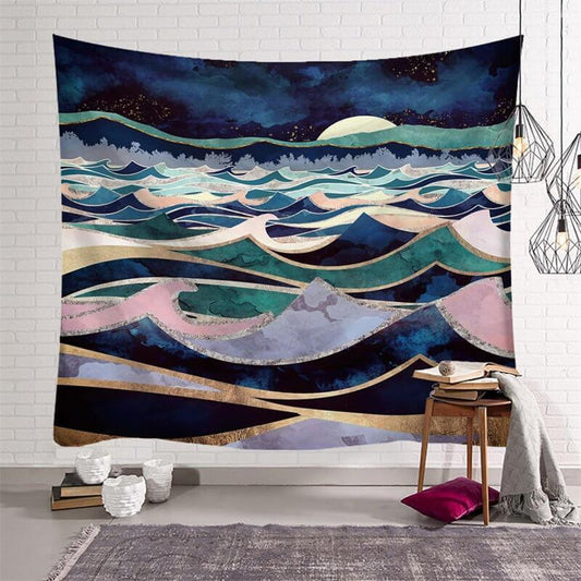 Lofaris Multicolor 3D Printed Beach Landscape Wall Tapestry