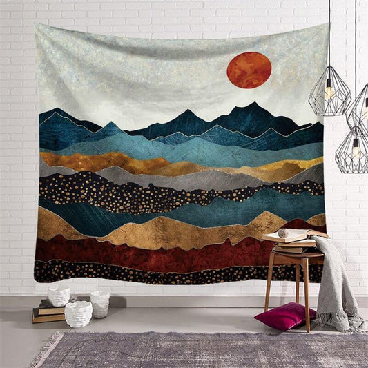 Lofaris Multicolor Mountain Landscape Family Wall Tapestry