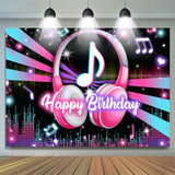 Load image into Gallery viewer, Lofaris Music Headphones Glitter Lights Happy Birthday Backdrop