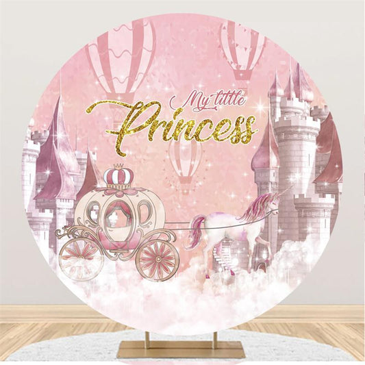 Lofaris My Little Princess Glitter Pink Castle Circle Backdrop
