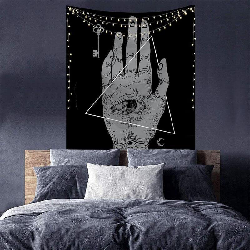 Lofaris Mysterious Hand Black And White Divination Wall Tapestry