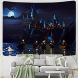 Load image into Gallery viewer, Lofaris Mysterious Night Moon Architecture Lake Wall Tapestry