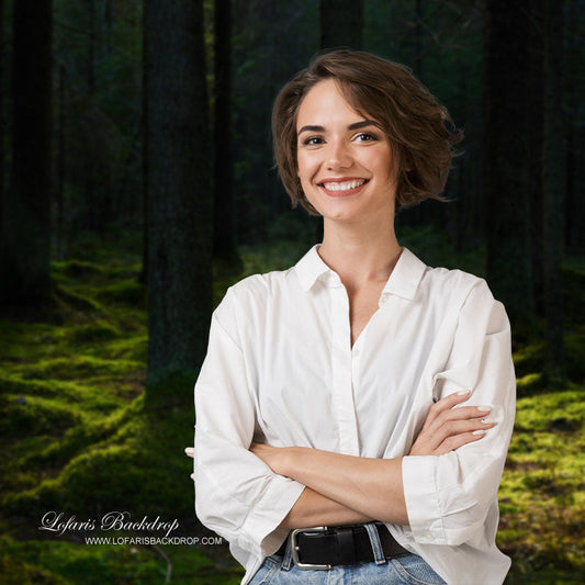 Lofaris Mystery Dark Green Forest Theme Photo Backdrop For Portrait