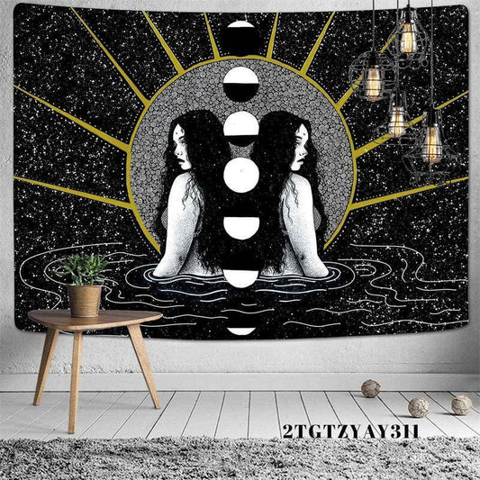 Lofaris Mystery Girl Black And White Moon Galaxy Wall Tapestry