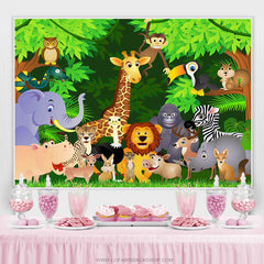 Lofaris Nature Cartoon Animals Happy Birthday Backdrop For Kids