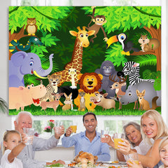 Lofaris Nature Cartoon Animals Happy Birthday Backdrop For Kids