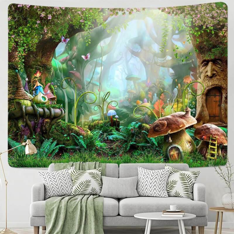 Lofaris Nature Floral Butterfly Forest Cartoon Wall Tapestry