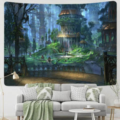 Lofaris Nature Green Architecture Forest 3D Printed Wall Tapestry