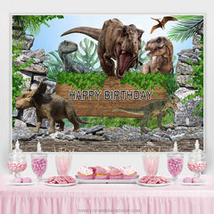 Lofaris Nature Jungle Dinosaur World Happy Birthday Backdrop