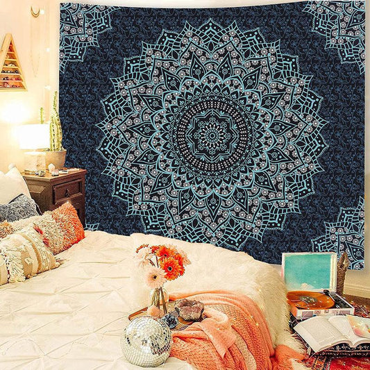 Lofaris Navy Abstract Floral Mandala Divination Wall Tapestry