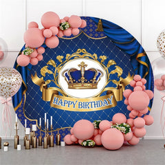 Lofaris Navy And Gold Crown Circle Happy Birthday Backdrop