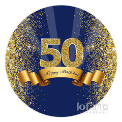 Lofaris Navy Blue And Brown Ribbion 50Th Birthday Round Backdrop