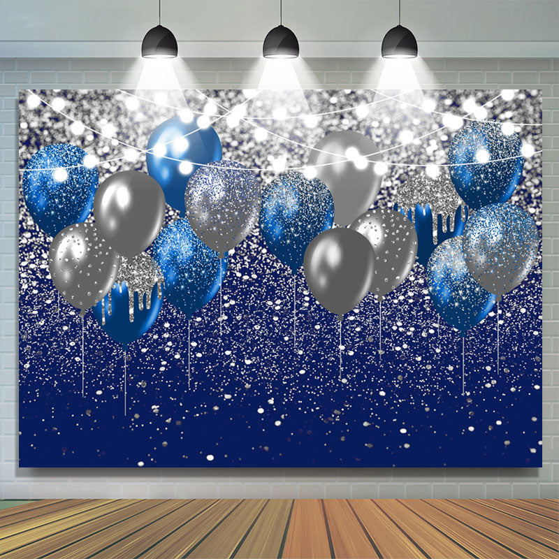Lofaris Navy Blue And Silver Balloon Light Birthday Backdorp