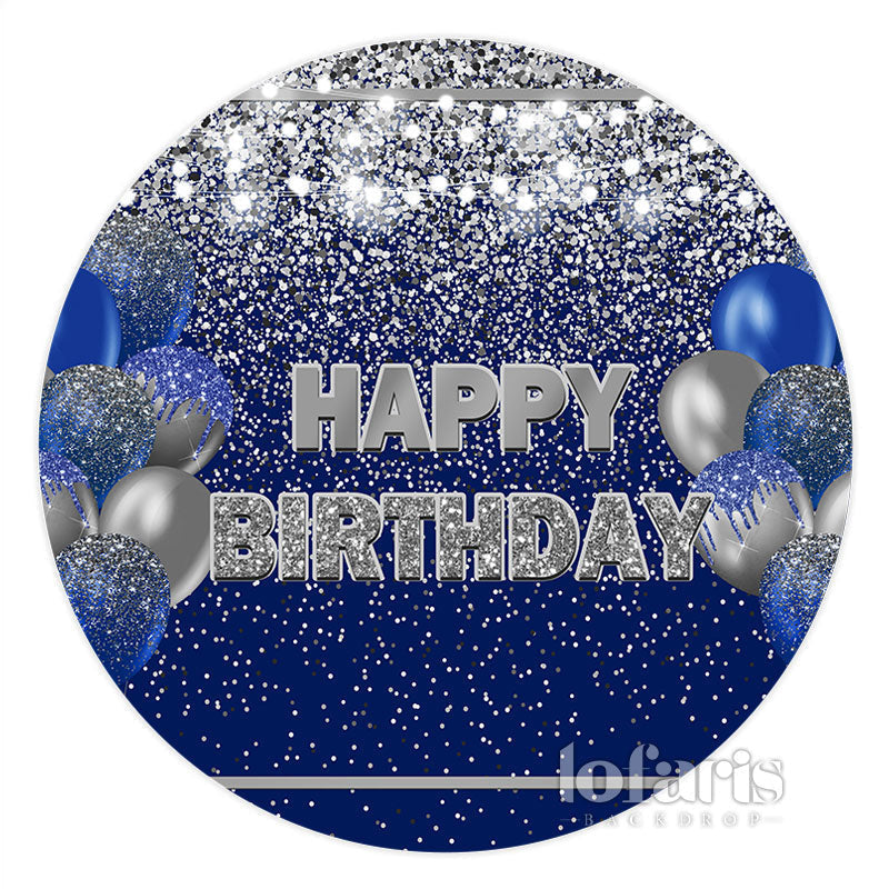 Navy Blue And Silver Balloons Circle Birthday Backdrop Lofaris