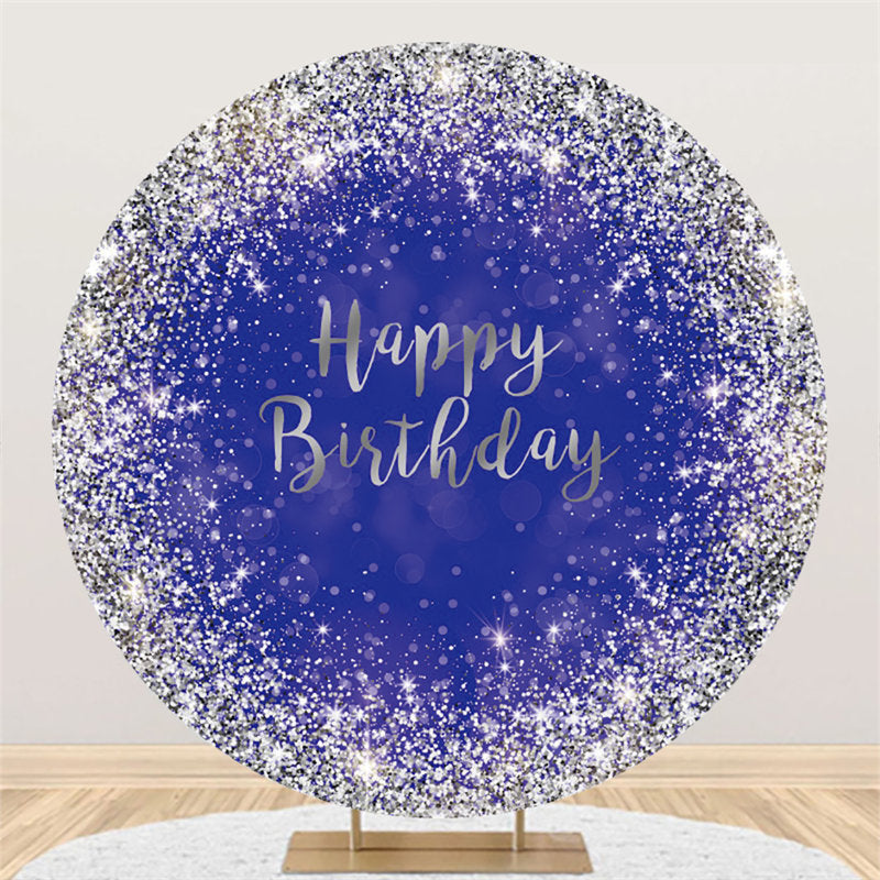 Navy Blue And Silver Circle Happy Birthday Backdrop Lofaris