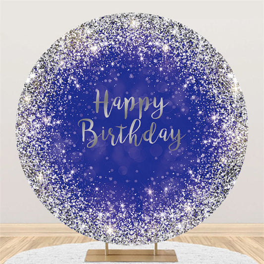 Lofaris Navy Blue And Silver Circle Happy Birthday Backdrop
