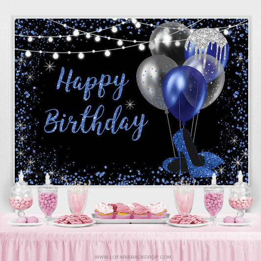 Lofaris Navy Blue And Silver Glitter Balloons Birthday Backdrop