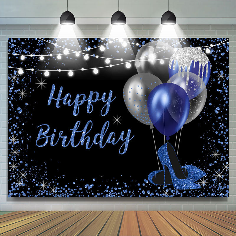 Lofaris Navy Blue And Silver Glitter Balloons Birthday Backdrop