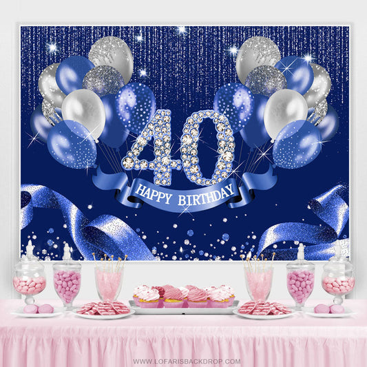 Lofaris Navy Blue Balloon Ribbion Happy 40Th Birthday Backdrop