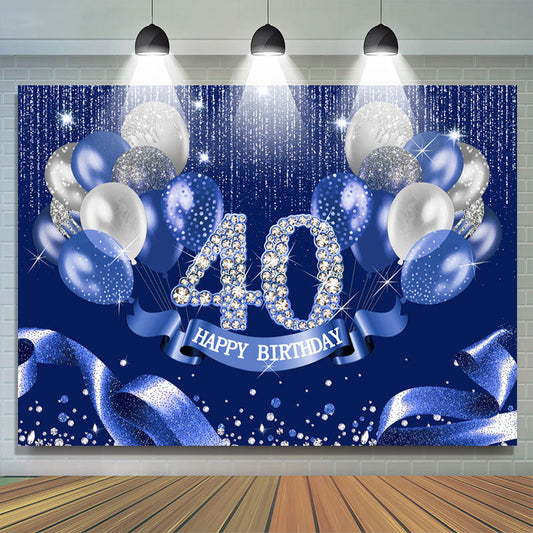 Lofaris Navy Blue Balloon Ribbion Happy 40Th Birthday Backdrop