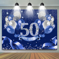 Lofaris Navy Blue Balloon Ribbion Happy 50Th Birthday Backdrop